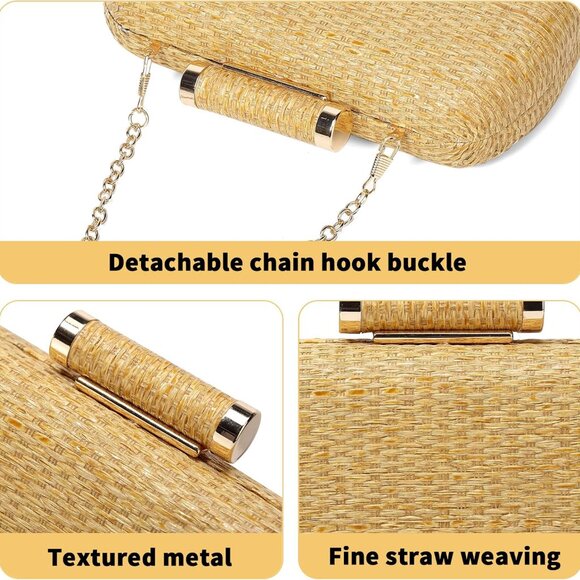 Straw Clutch Purse for Women Woven Raffia Tote Beach Party Summer Bag - Picture 7 of 7